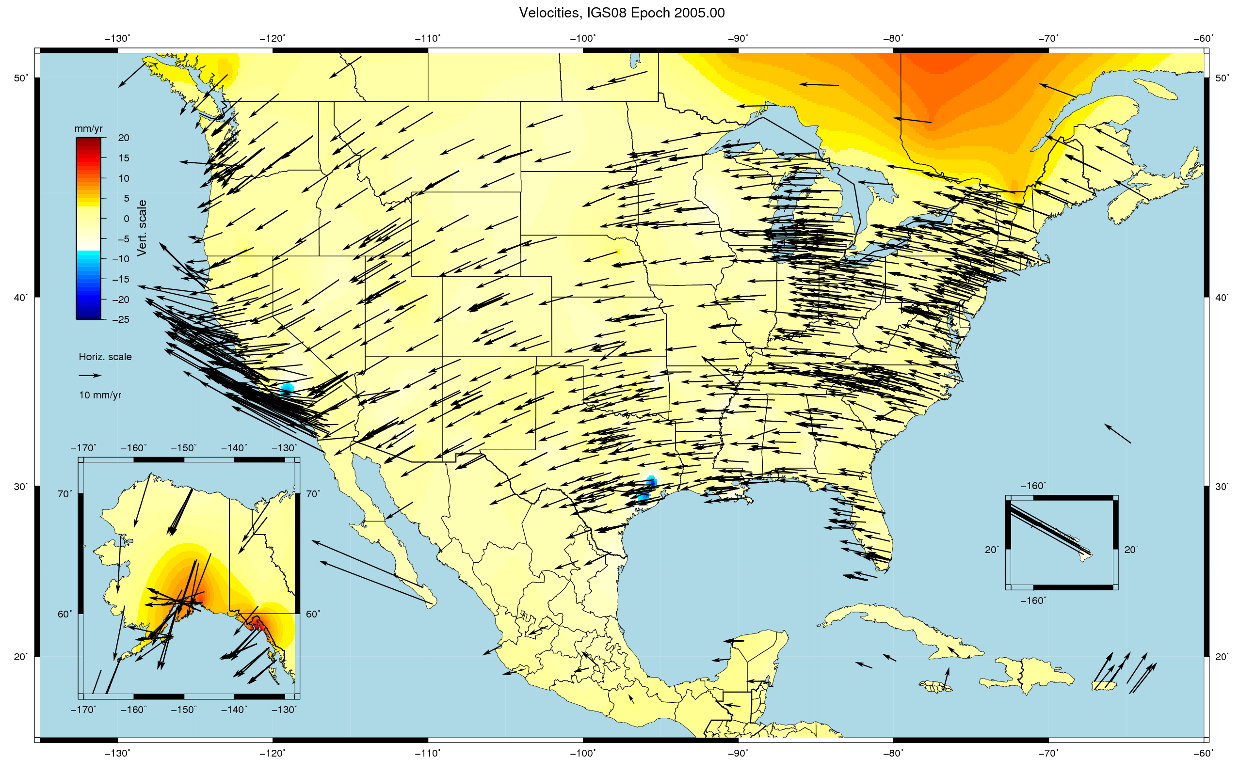 Figure 3: Site Velocities with Respect to IGS08 epoch 2005.00